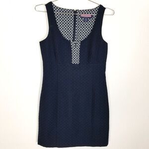Vineyard Vines Women Jacquard Sheath Dress Size 6 Navy Sleeveless Mini Nautical